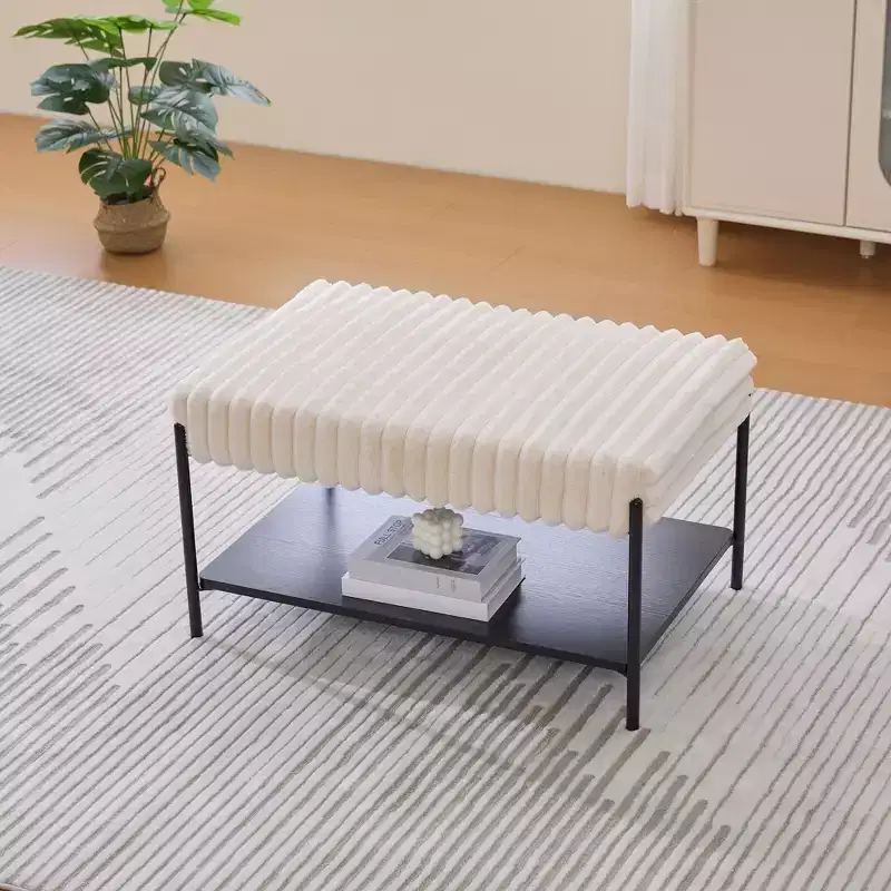 30.7W Upholstered Ottoman, Bedroom Bench for End of Bed, Footrest Stool Bench with Open Storage Shelf for Hallway Living Room Bedroom