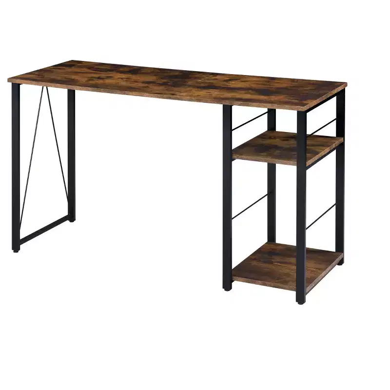 TUYOHW Weathered Oak Finish Writing Desk,Writing Table with 2-Tier Shelves,Metal Open Base,Rectangular Study Desk for Home Office,Bedroom