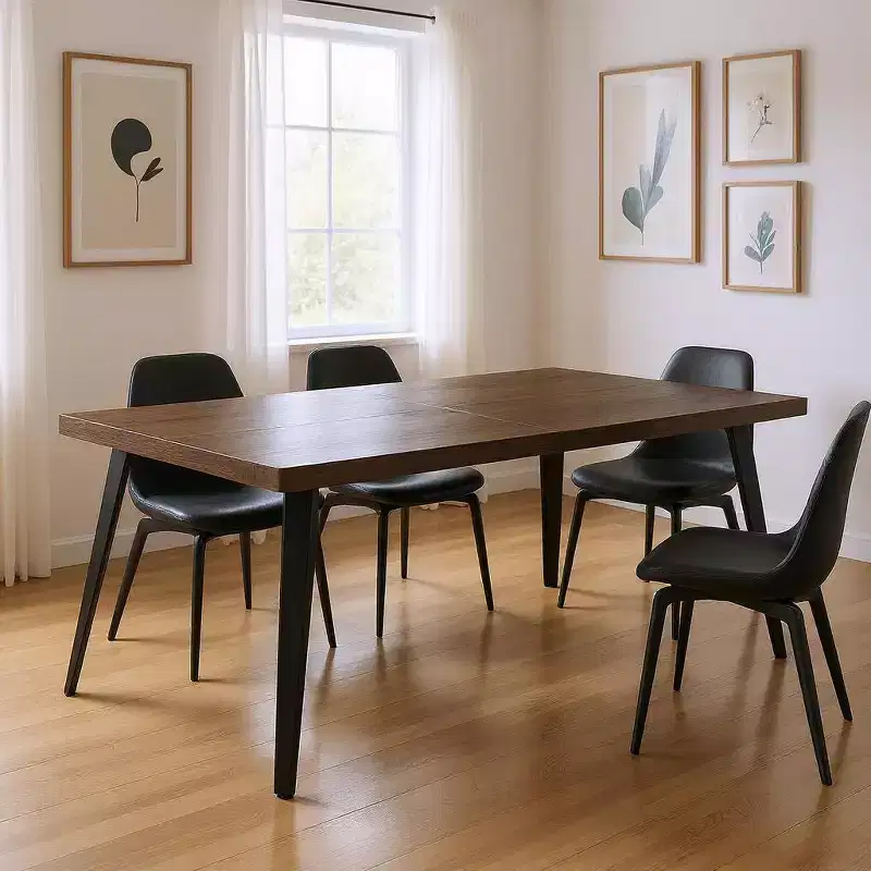 HomeRoots 63 Dark Brown and Black Wood and Steel Dining Table