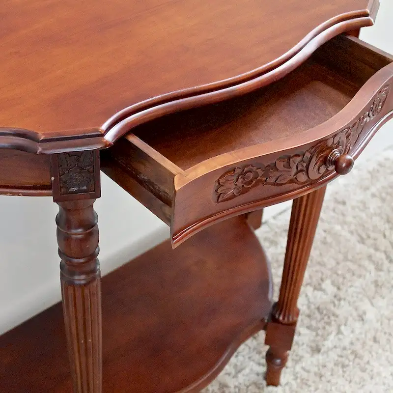 Mozi Hand-carved Wood Half-Moon Table