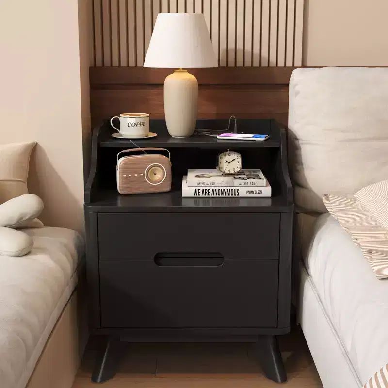 2 Drawers Nightstand with Charging Station, 21 Nightstand with Open Shelves for Bedroom