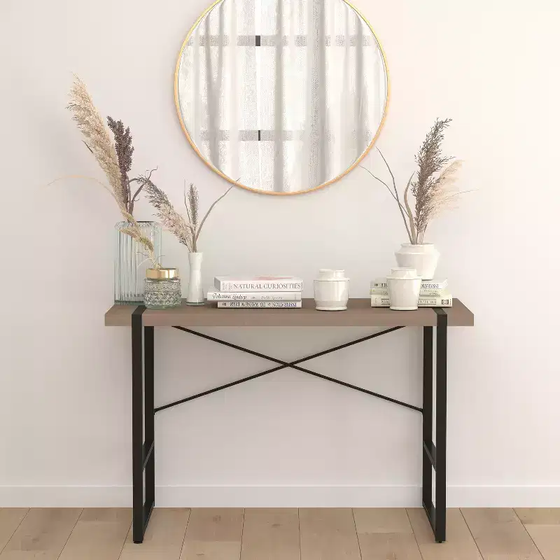 Flash Furniture Hanover Park Rustic Wood Grain Finish Console Table with Black Metal Frame