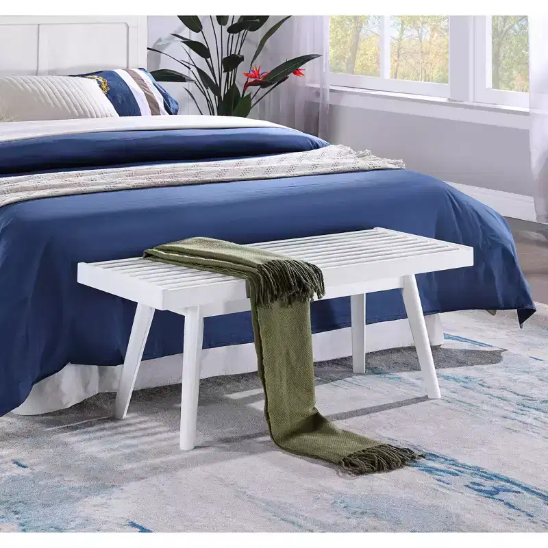 Roundhill Furniture Larwich Solid Wood Slatted Bench, 41.30-Inch Long, White