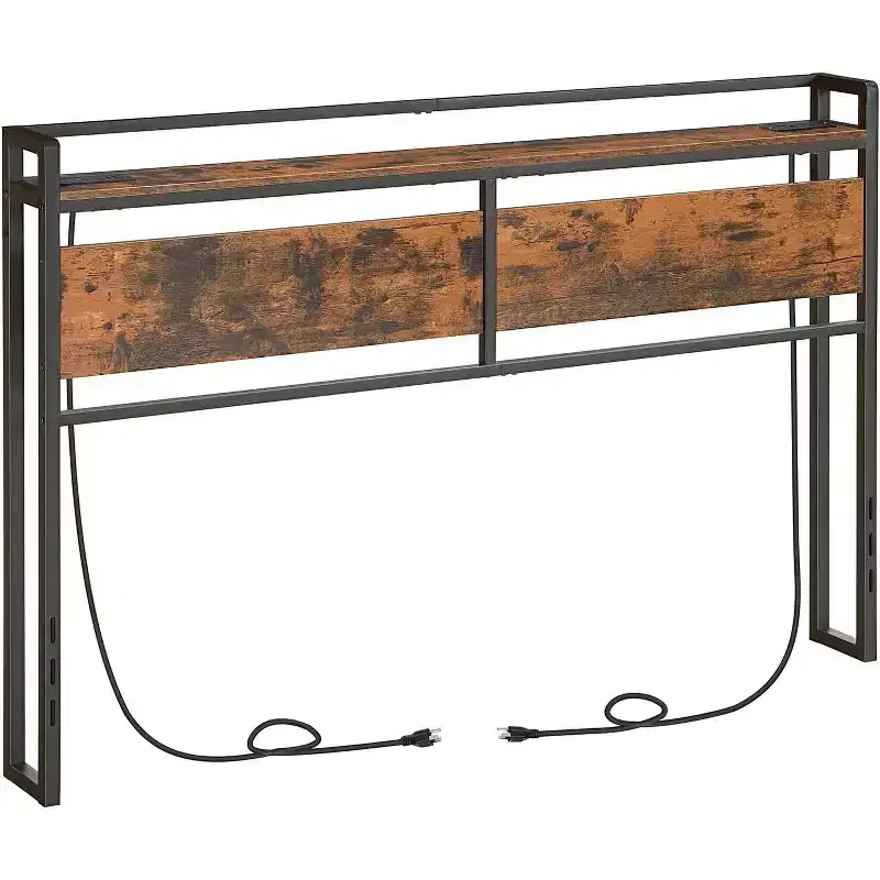 Queen Size Headboard with Charging Station – 2 Outlets & 4 USB Ports, Adjustable Height