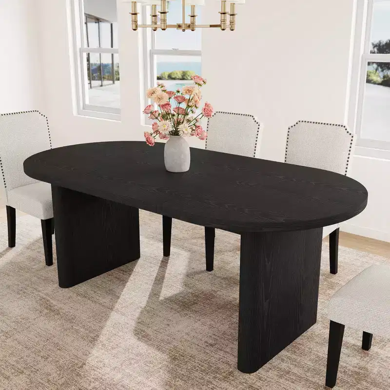 70.8 Inch Oval Dining Table with Upholstered Dining Chairs, Kitchen Table with Thick Sturdy Wooden Base, High Back Dining Chair with Solid Wood Legs