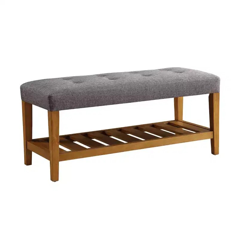 Acme Furniture Charla Bench Gray Fabric/Oak Finish
