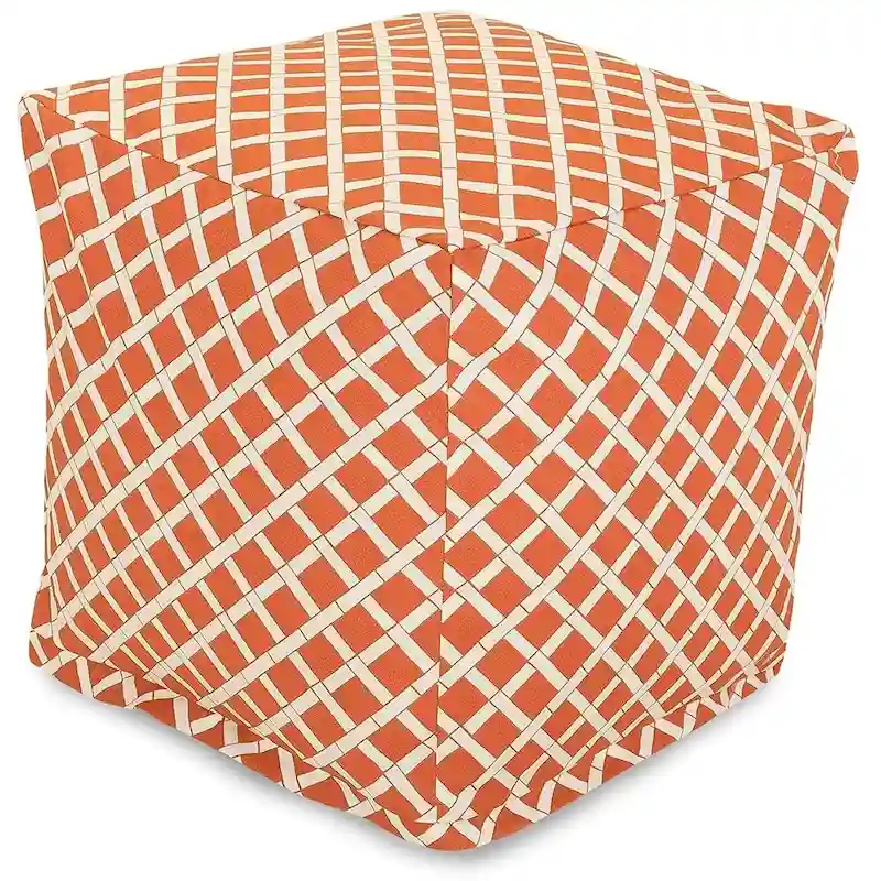 Bamboo Indoor/Outdoor Ottoman Pouf Cube, UV-Treated Polyester, Water & Stain-Resistant, 17in Cube