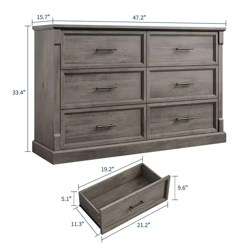 Brown Rustic 6-Drawer Dresser, 47.2