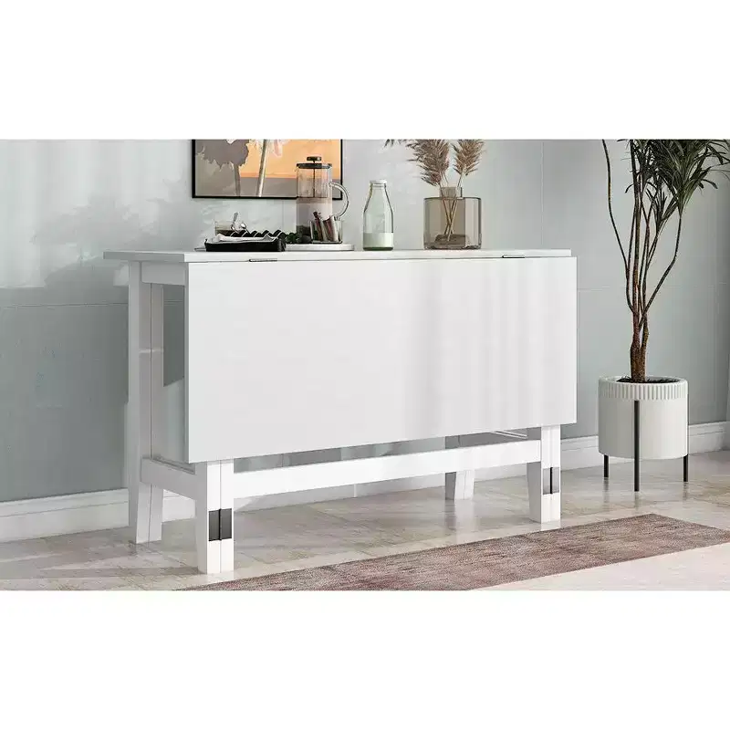 Okak Farmhouse Rectangle Extendable Dining Table with 18 Inch Drop Leaf Kitchen Table for 4,Space-Saving,White