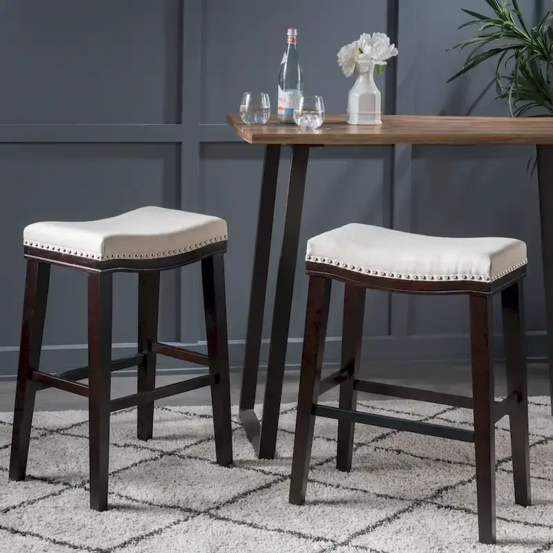Kimi Contemporary Upholstered Saddle Barstool with Nailhead Trim (Set of 2) by