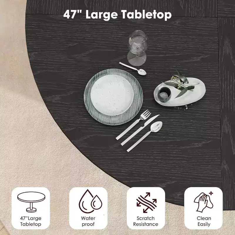 47 Round Modern Dining Table for 4 with 2-Tier Storage Shelf and Sliding Wood Door, Space-Saving Kitchen & Dining Room Table for Apartment