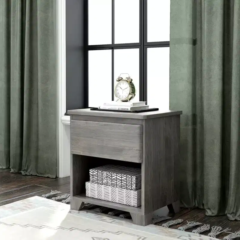 Max & Lily Nightstand, Solid Wood Bedside Side Tables with Storage Drawer for Bedroom