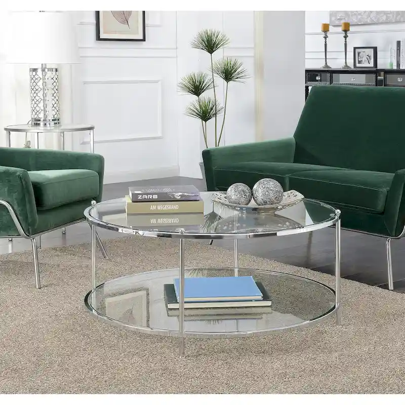 Royal Crest 2 Tier Round Glass Coffee Table